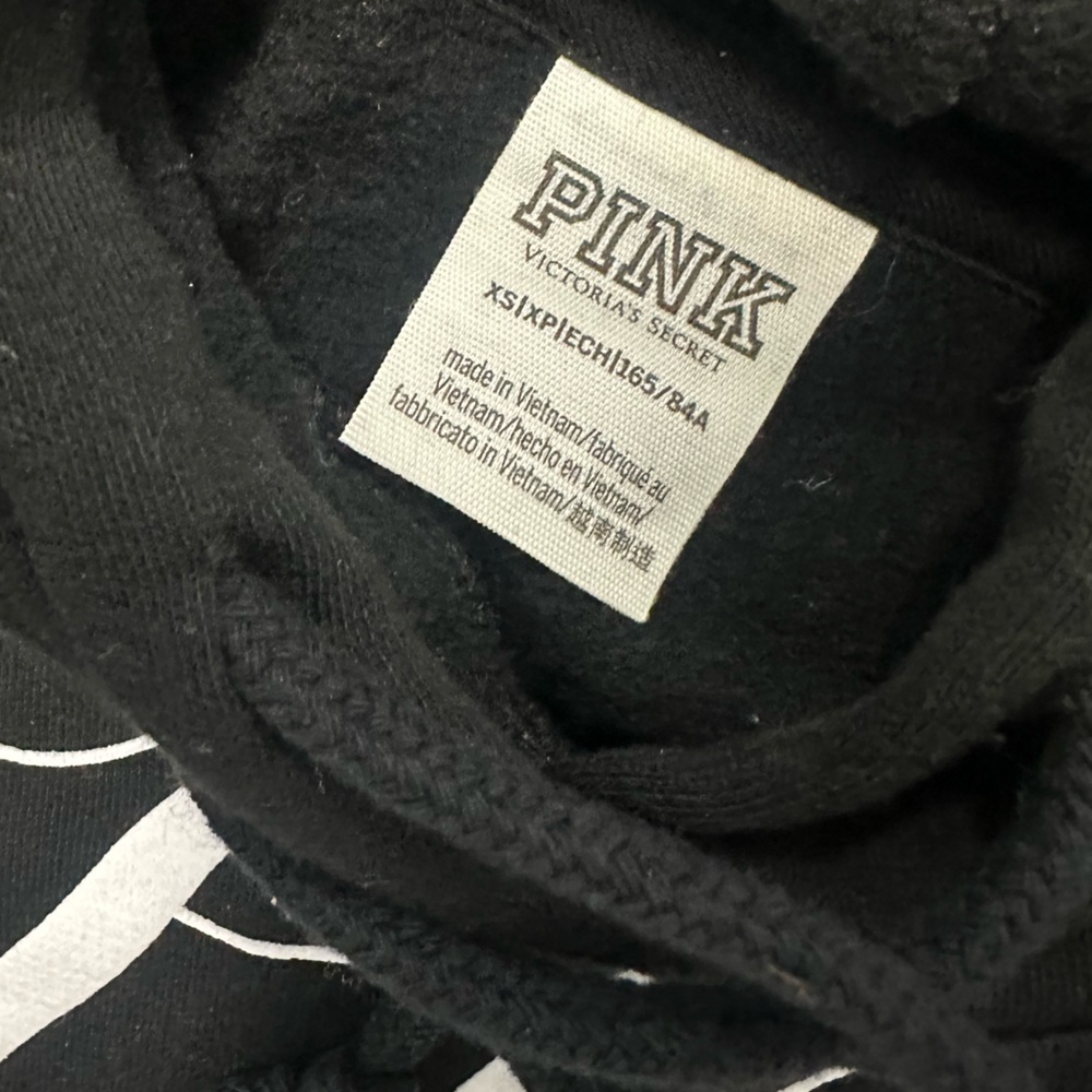 Cropped PINK Victoria's Secret Black Hoodie with White Script XS - Picture 2 of 3